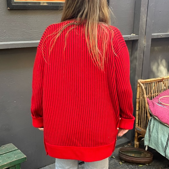Opening ceremony red and black striped cardigan pearl buttons oversized fit - Picture 2 of 4